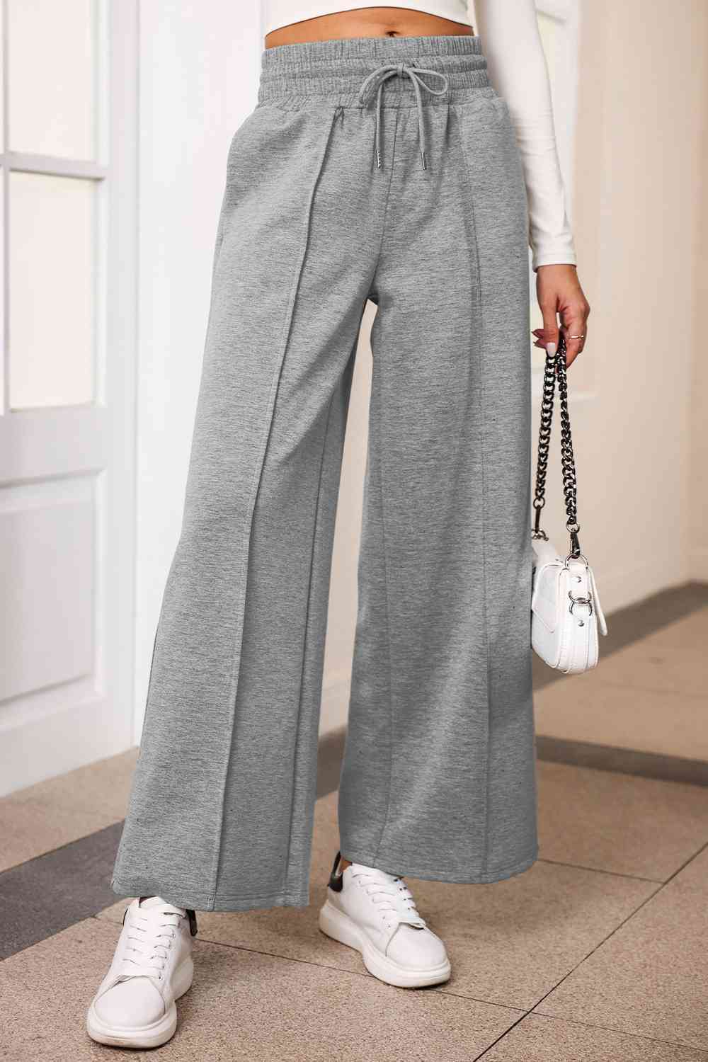 Rosy Brown Drawstring Wide Leg Pants with Pockets