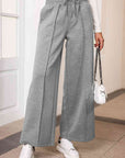 Rosy Brown Drawstring Wide Leg Pants with Pockets