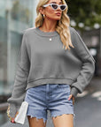 Slate Gray Round Neck Drop Shoulder Long Sleeve Sweater