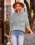 Dark Gray Round Neck Sweater with Pocket