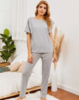 Light Gray Round Neck Top and Pants Lounge Set