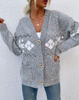 Gray Heathered Pocketed Button Up Cardigan