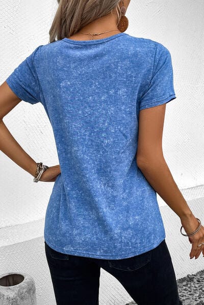 Steel Blue Heathered V-Neck Short Sleeve T-Shirt