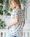 Light Gray Heimish Full Size Star Print Short Sleeve V-Neck Waffle Knit T-Shirt