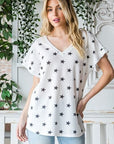 Light Gray Heimish Full Size Star Print Short Sleeve V-Neck Waffle Knit T-Shirt