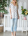 Gray Heimish Full Size Star Print Short Sleeve V-Neck Waffle Knit T-Shirt