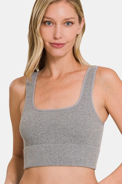 Rosy Brown Zenana Ribbed Square Neck Cropped Tank