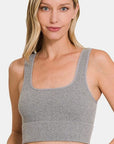 Rosy Brown Zenana Ribbed Square Neck Cropped Tank