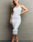 Slate Gray HIDDEN No Doubts Sleeveless Bodycon Ruffle Midi Dress