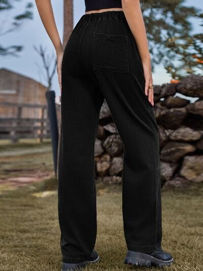 Dark Slate Gray High Waist Cargo Straight Jeans