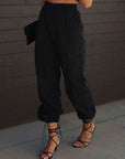 Dark Slate Gray High Waist Drawstring Pants with Pockets