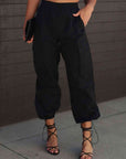 Dark Slate Gray High Waist Drawstring Pants with Pockets