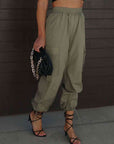 Dark Slate Gray High Waist Drawstring Pants with Pockets