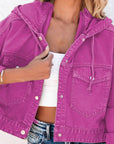 Maroon Hooded Dropped Shoulder Denim Jacket