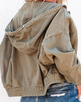 Rosy Brown Hooded Dropped Shoulder Denim Jacket