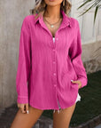 Pale Violet Red Button Up Dropped Shoulder Shirt