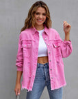 Rosy Brown Distressed Drop Shoulder Denim Jacket