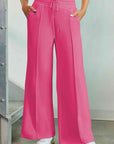 Rosy Brown Drawstring Wide Leg Pants with Pockets