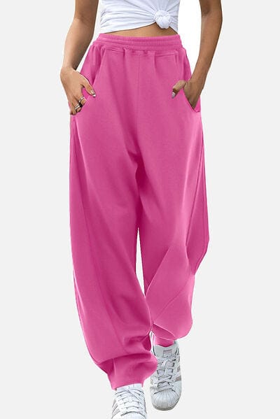 Pale Violet Red Elastic Waist Sweatpants with Pockets