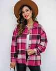 Light Gray Plaid Button Up Collared Neck Jacket