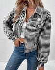 Dark Slate Gray Houndstooth Collared Neck Button Up Jacket