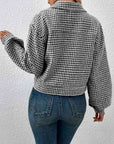 Gray Houndstooth Collared Neck Button Up Jacket