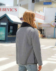 Light Gray Houndstooth Open Front Long Sleeve Jacket