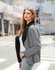 Light Gray Houndstooth Open Front Long Sleeve Jacket