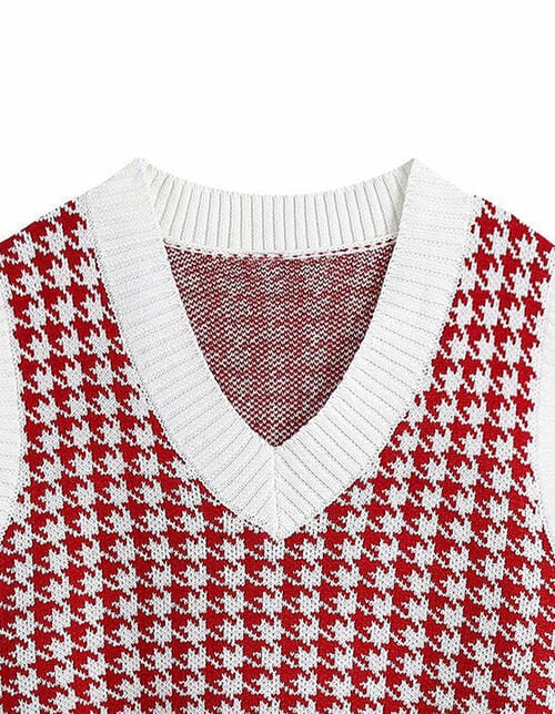 Light Gray Houndstooth V-Neck Sweater Vet