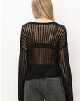 Beige HYFVE Openwork Ribbed Long Sleeve Knit Top
