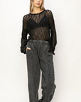 White Smoke HYFVE Openwork Ribbed Long Sleeve Knit Top