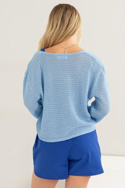 Light Gray HYFVE V-Neck Stripe Texture Long Sleeve Top
