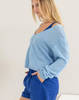 Light Gray HYFVE V-Neck Stripe Texture Long Sleeve Top