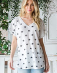 Light Gray Heimish Full Size Star Print Short Sleeve V-Neck Waffle Knit T-Shirt