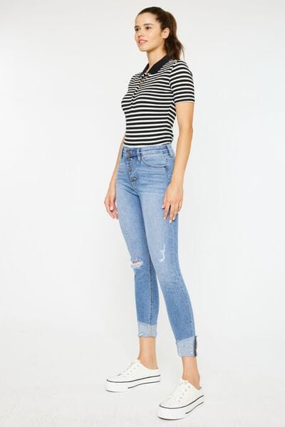 White Smoke Kancan Distressed Cat's Whiskers Button Fly Jeans