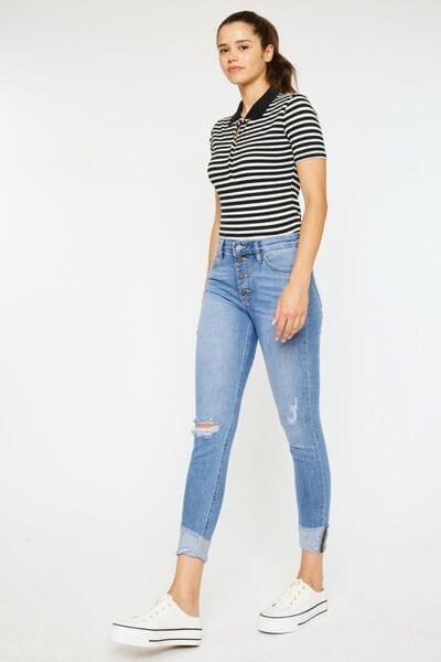 Lavender Kancan Distressed Cat's Whiskers Button Fly Jeans