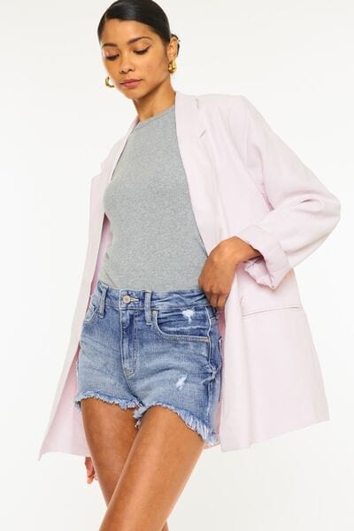 Lavender Kancan Distressed Raw Hem Denim Shorts