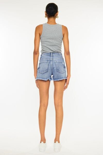 White Smoke Kancan Distressed Raw Hem Denim Shorts