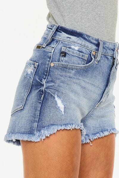 Light Gray Kancan Distressed Raw Hem Denim Shorts