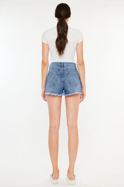 White Smoke Kancan Distressed Raw Hem High Waist Denim Shorts