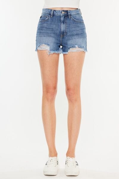 Beige Kancan Distressed Raw Hem High Waist Denim Shorts