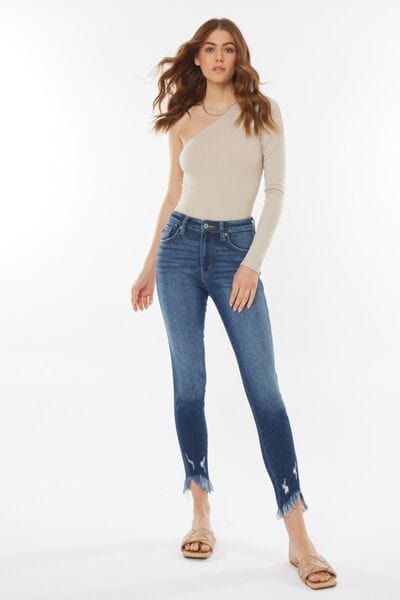 White Smoke Kancan Raw Hem High Waist Cropped Jeans