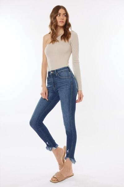 White Smoke Kancan Raw Hem High Waist Cropped Jeans