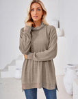 Gray Contrast Mock Neck Long Sleeve T-Shirt