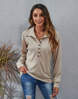 Dark Gray Half Button Dropped Shoulder Blouse