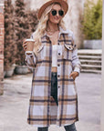 Gray Plaid Dropped Shoulder Longline Jacket