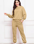 Antique White Round Neck Long Sleeve Sweatshirt and Pants Set