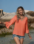 Dim Gray Lace Detail V-Neck Blouse