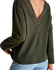 Dark Slate Gray Lace Trim V-Neck Top