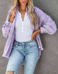 Light Slate Gray Button Down Raw Hem Denim Jacket